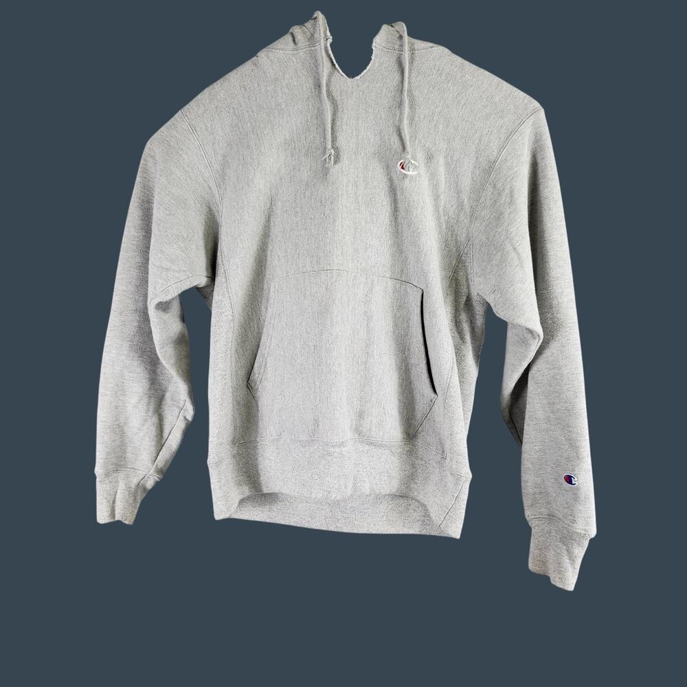 Men's Champion Reverse Weave Grey Hoodie Medium With Logo